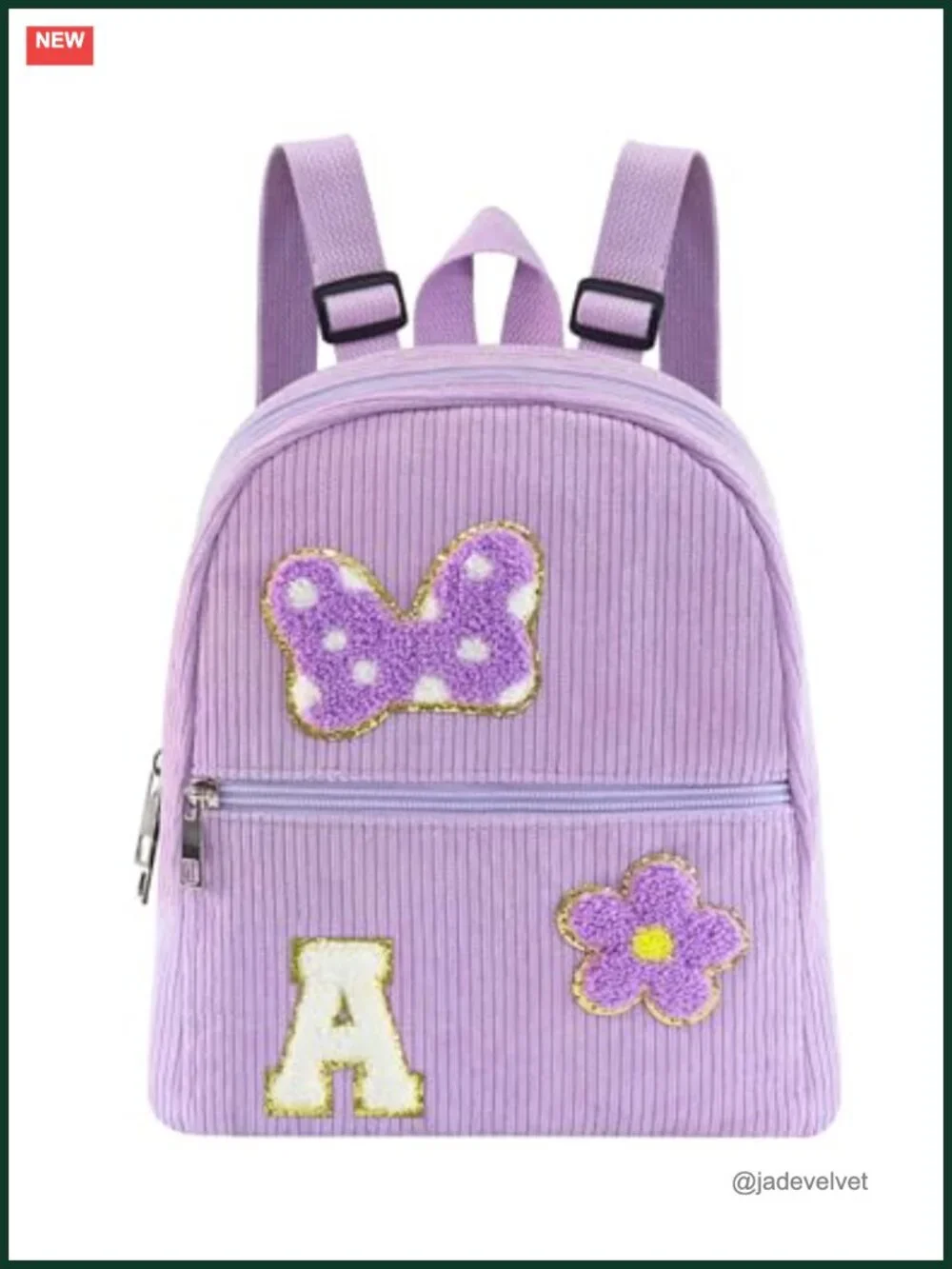 Toddler Girl Chenille Initial Mouse Bow Corduroy Mini Backpack, Birthday Gift,